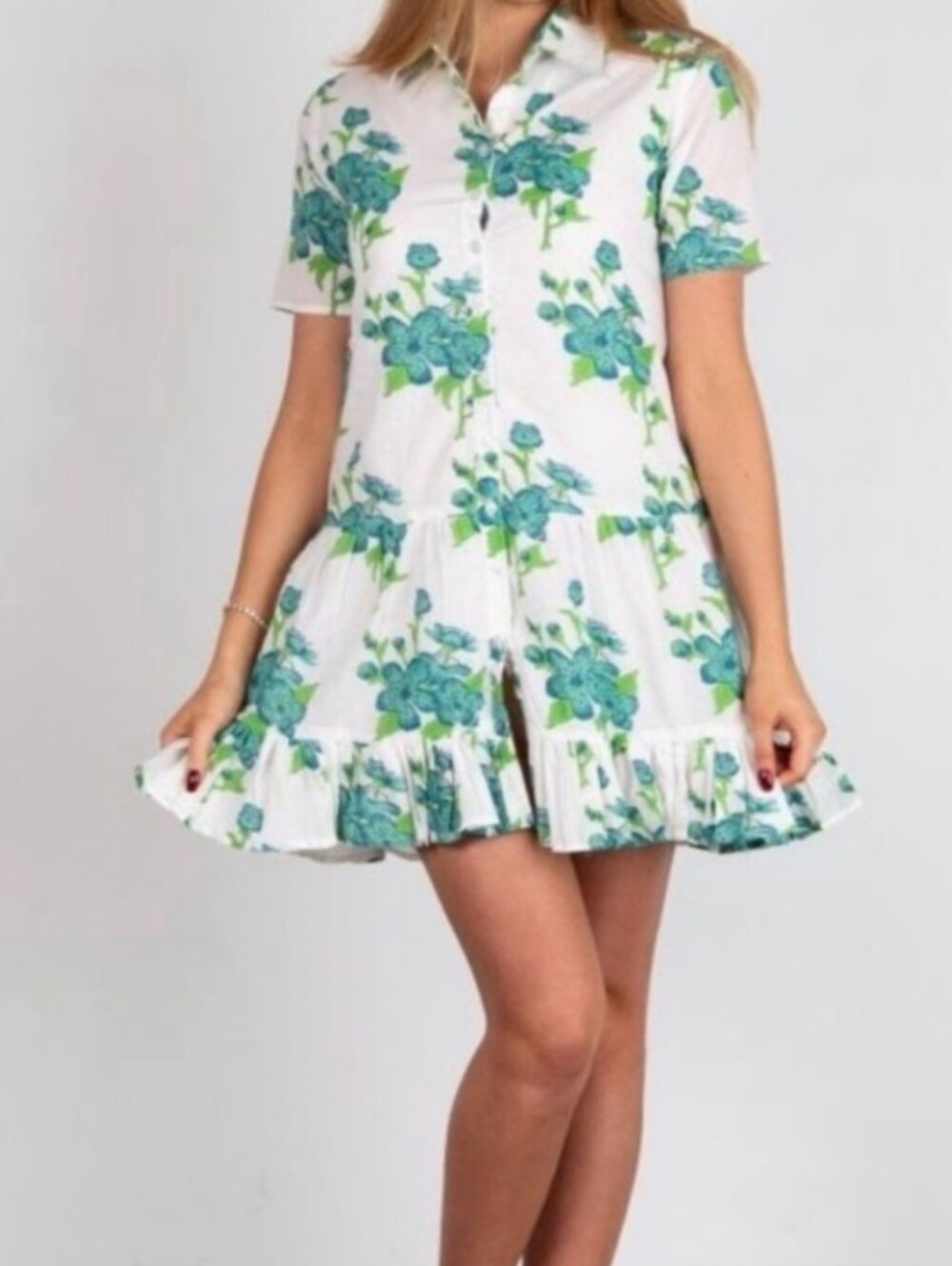 Victoria Dunn Sullivan Swing Shirt Dress Floral Preppy Resortwear Cotton Size XS